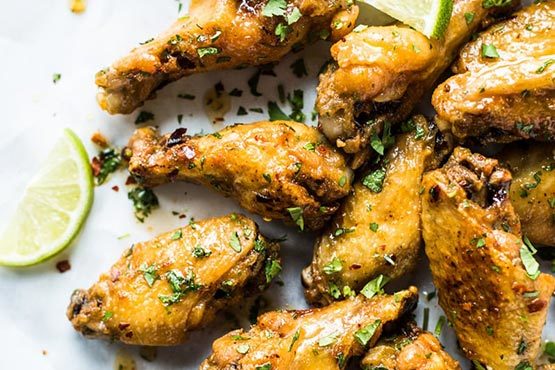 Recipes with chicken wings . Baked Chicken Wings with Honey Lime Sauce