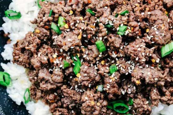 Recipes with ground beef . Korean Ground Beef and Rice Bowls