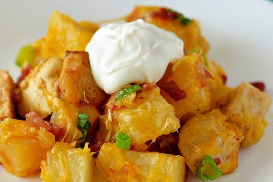 Recipes with potatoes and chicken . Loaded Chicken and Potato Casserole