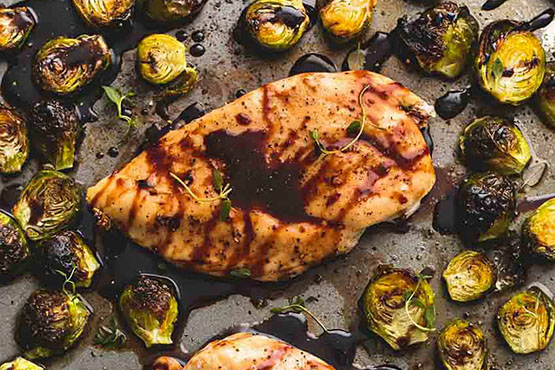 Balsamic Glazed Chicken Thighs with Roasted Brussels Sprouts