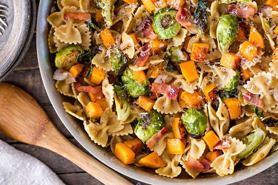 Best comfort food recipes . Bacon, Brussels Sprouts, and Butternut Squash Pasta