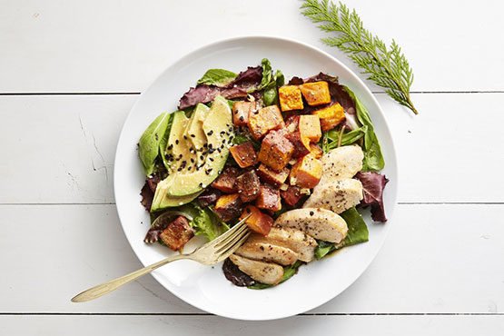 Healthy dinner ideas with chicken . Roasted Sweet Potato and Chicken Salad