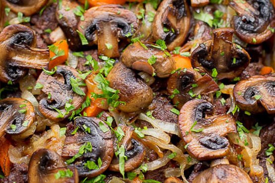 Beef with Caramelized Onions and Mushrooms