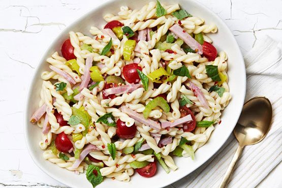 Spicy Italian Pasta Salad with Ham and Pepperoncini
