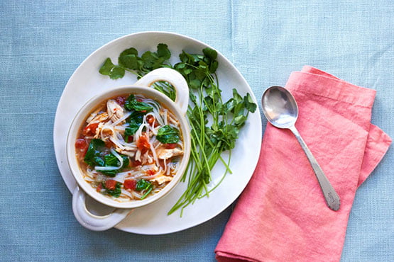 Spicy Thai Chicken and Rice Noodle Soup
