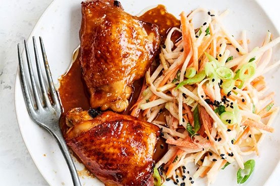 Soy-braised chicken with kohlrabi salad