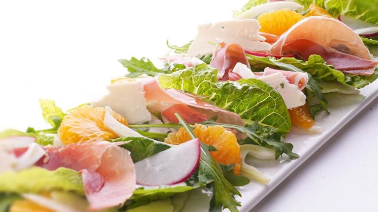 Cos Salad with Radishes, Fennel, Ham, and Grapefruit
