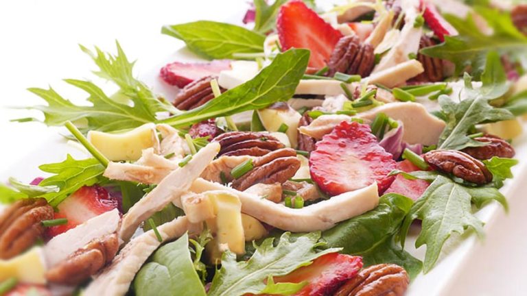 Mesclun Salad with Strawberries, Brie, and Maple Pecans Recipe